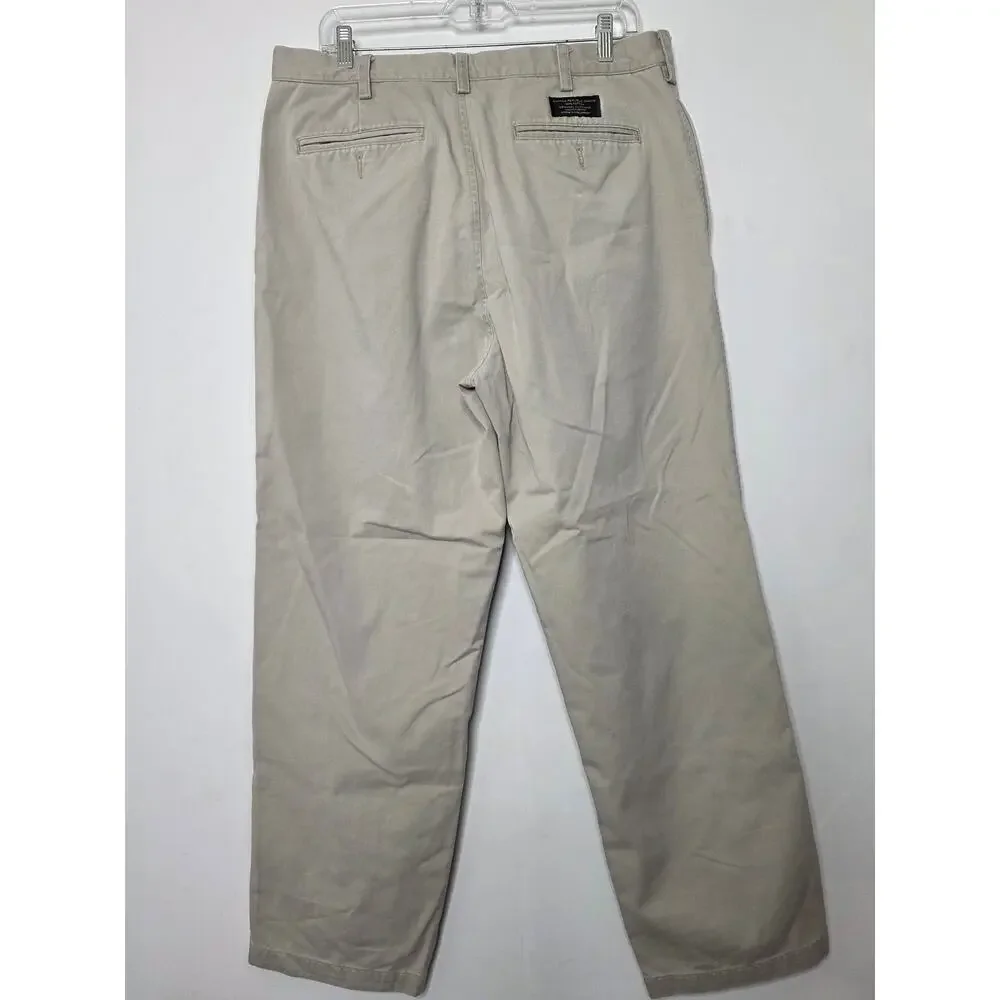 Banana Republic Men's 100% Cotton Straight Chino Khaki Pants Flat Front 36 X 32